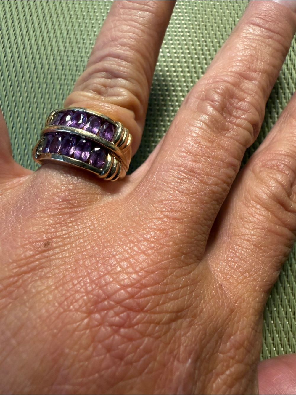 Ross Simons 18k yellow gold/Sterling silver purple amethyst 2 row band